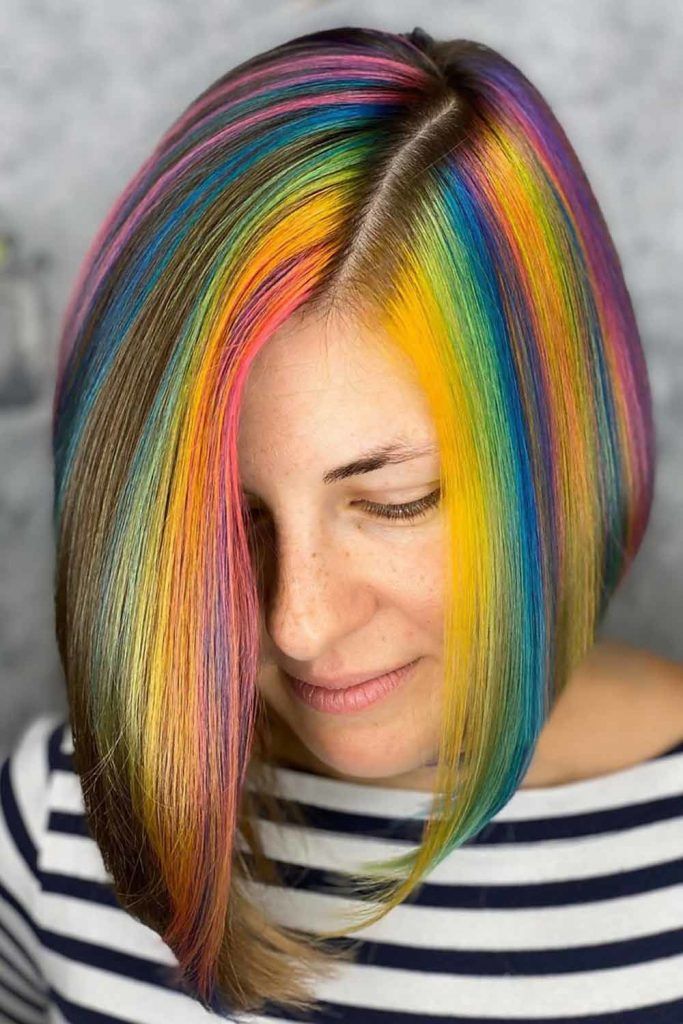 Medium Length Bob Hairstyles For Straight Hair Rainbow #invertedbob #bob