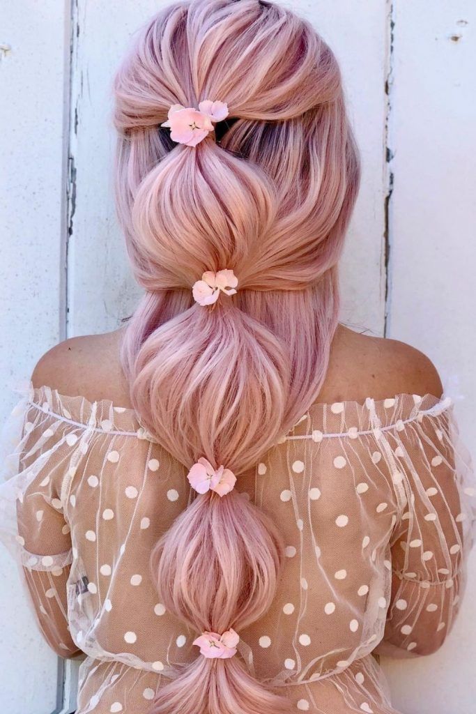 Romantic Bubble Hair With Flowers