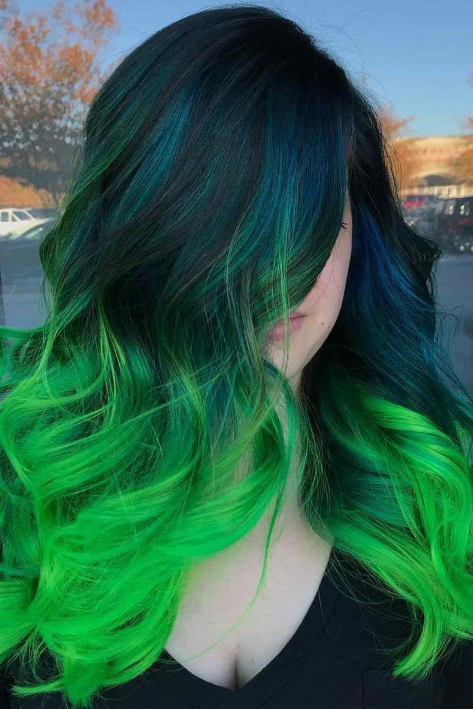 black hair green tips