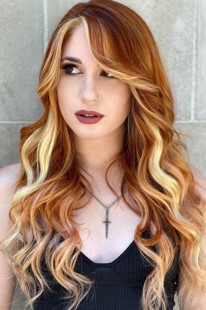 Red Hair With Blonde Face-Framing Highlights