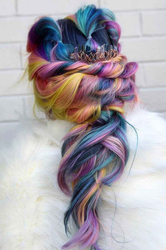 Dark Rainbow Hair With Tropical Sunset Colors