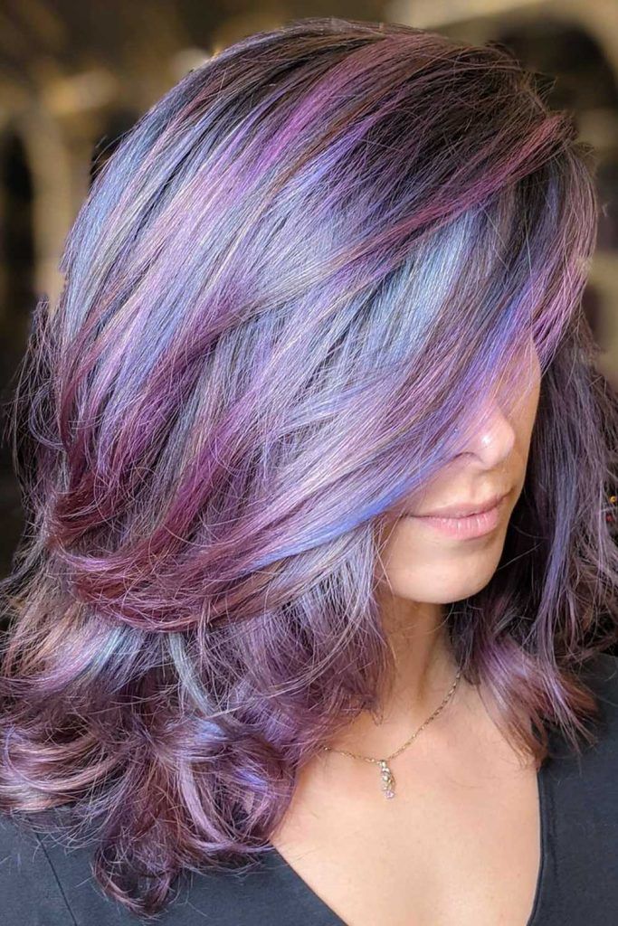 Purple Hair with Dusty Blue Highlights