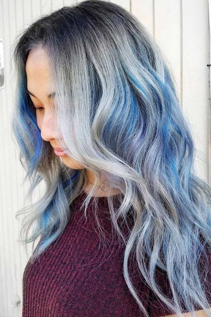 Silver Blue Balayage Highlights