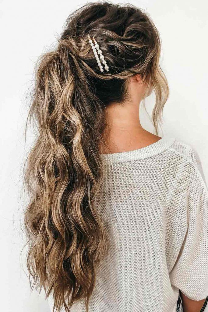 50 Cute Hairstyles with Curtain Bangs : Brown Hair With Loose Waves