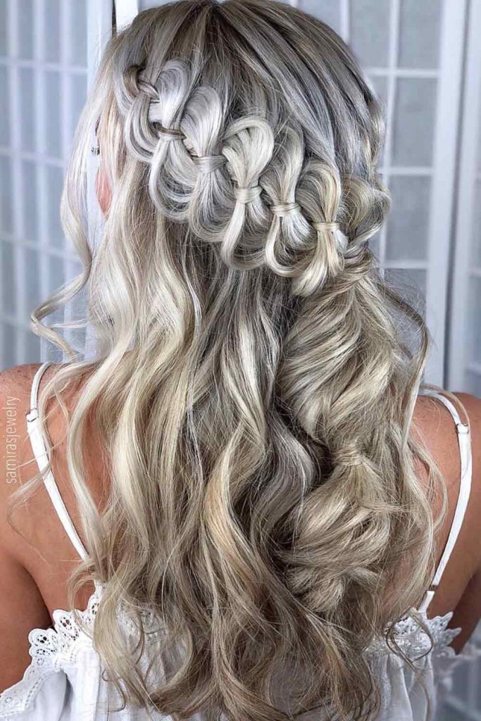 half crown braid curly