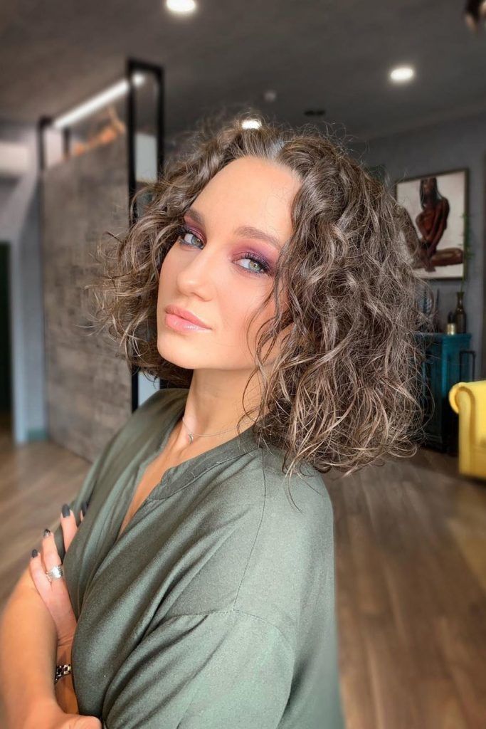 Curly Hair Bob with Middle Part