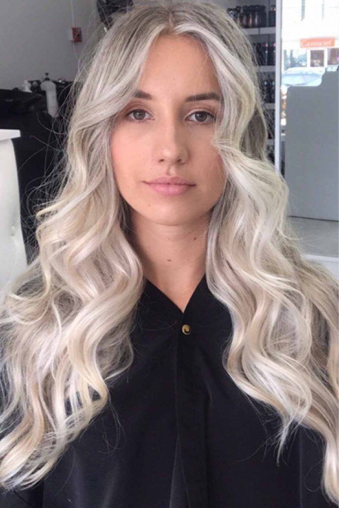 bleach blonde hair with dark eyebrows