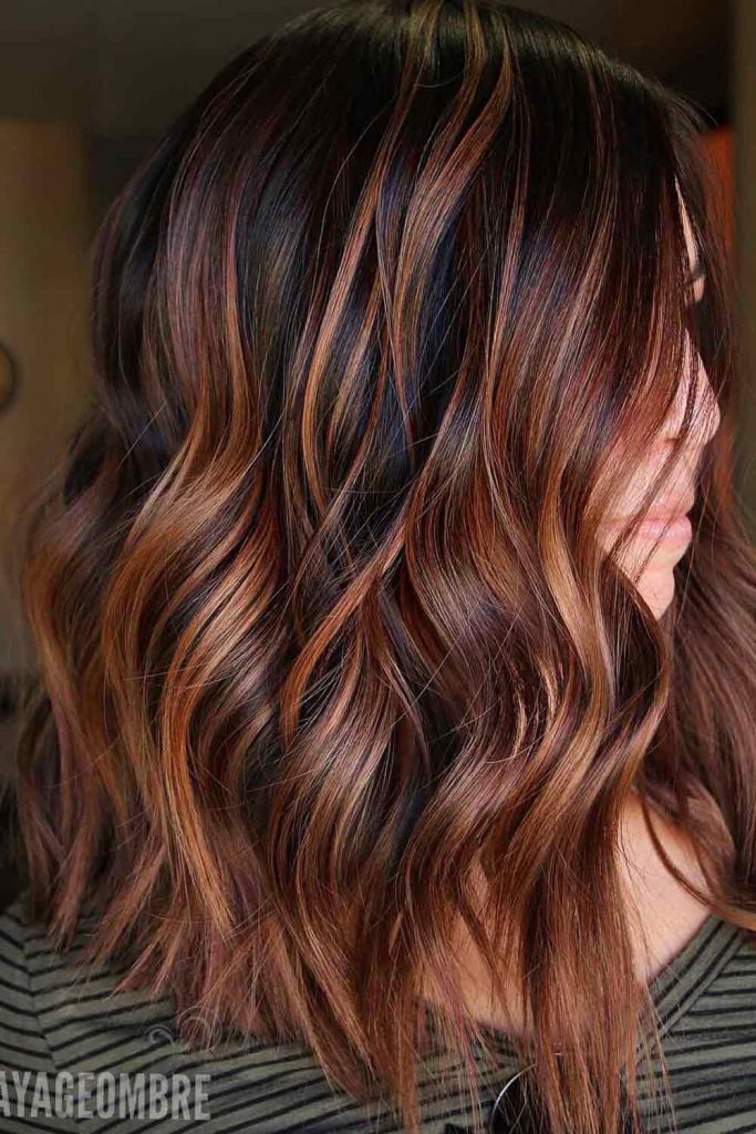 brown hair with auburn highlights color ideas