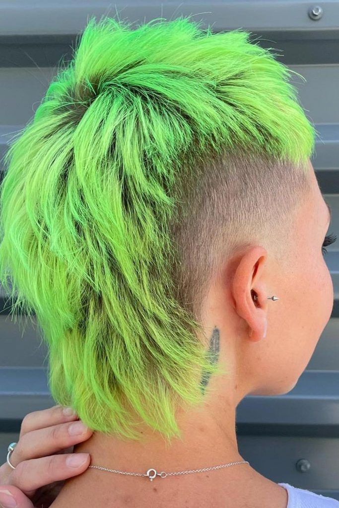 Green Bright-Shaded Mullet with Shaved Sides