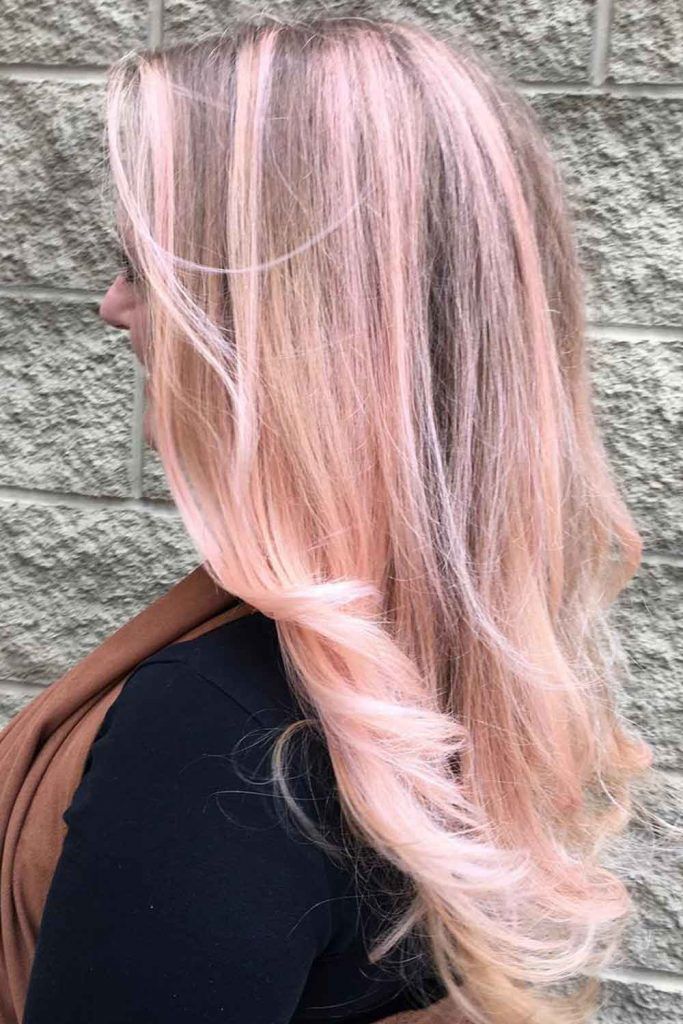 brown hair with pink highlights underneath