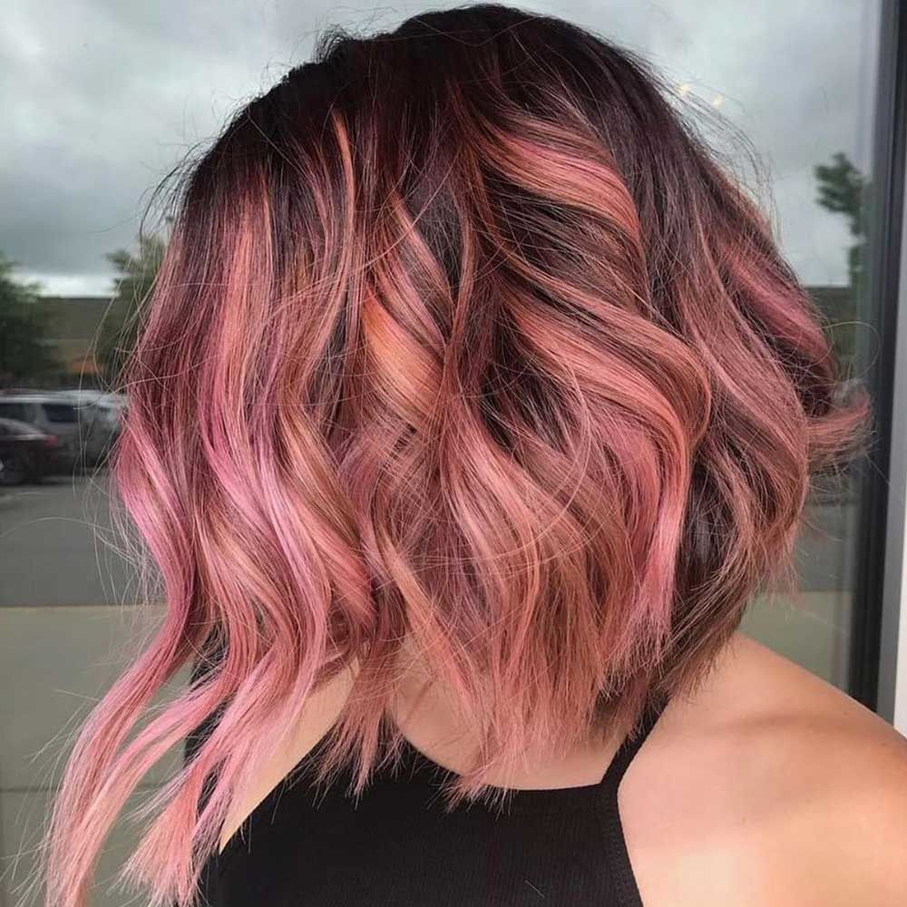 brown hair with pink highlights underneath