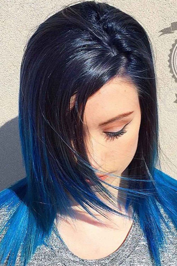 shoulder length hair ombre blue