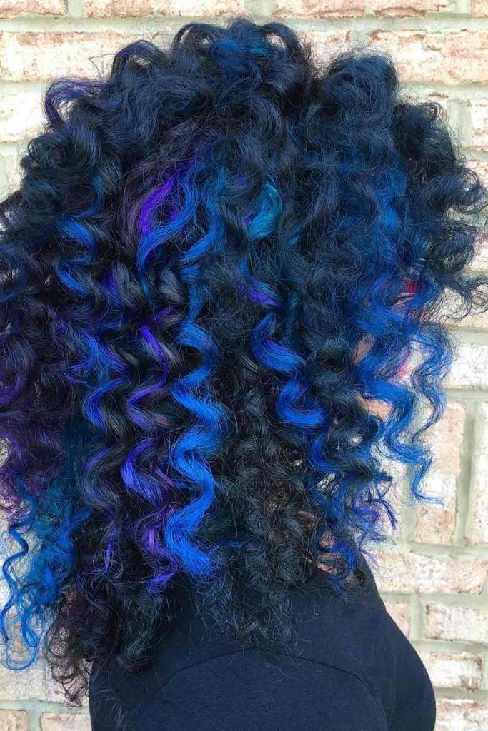 black and blue curly hair