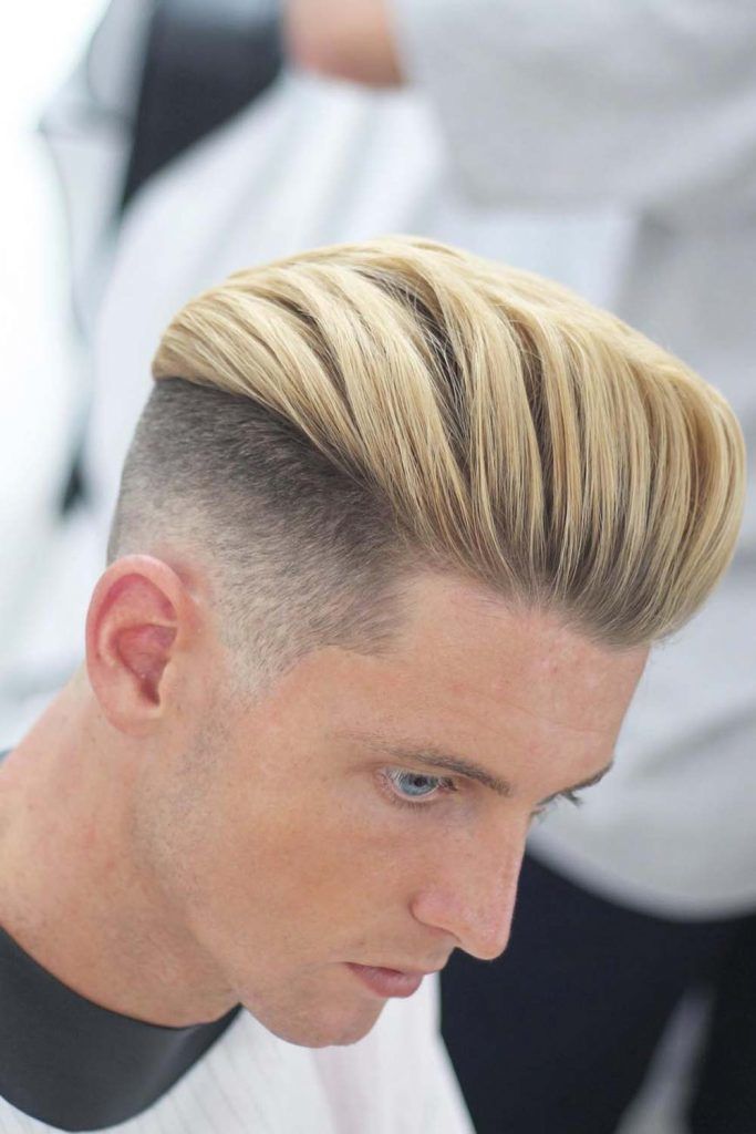 Fade Haircut With Slicked Back Blonde Top