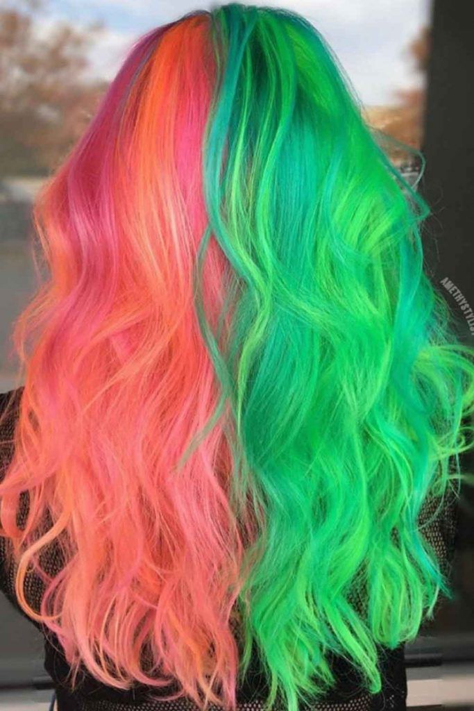Neon Coral & Green Hair