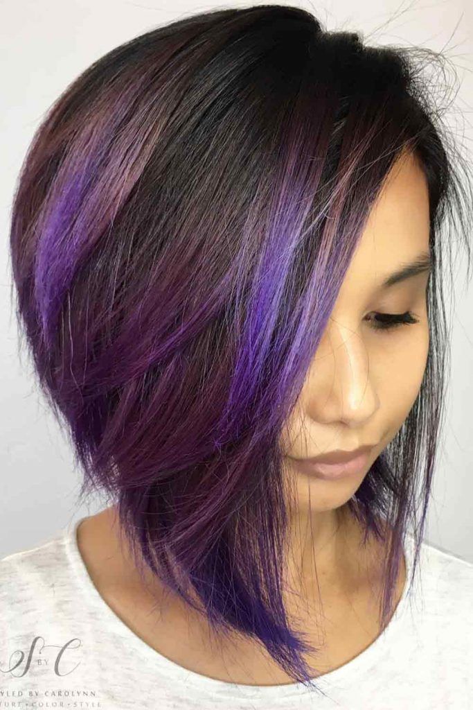 Image of Asymmetrical purple blunt bob