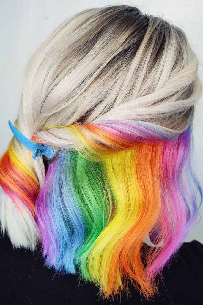 bright hair color underneath