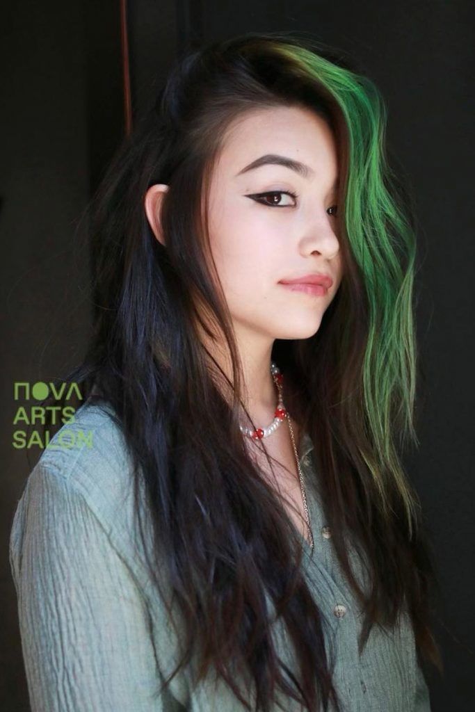Long Messy Hair with Green Locks