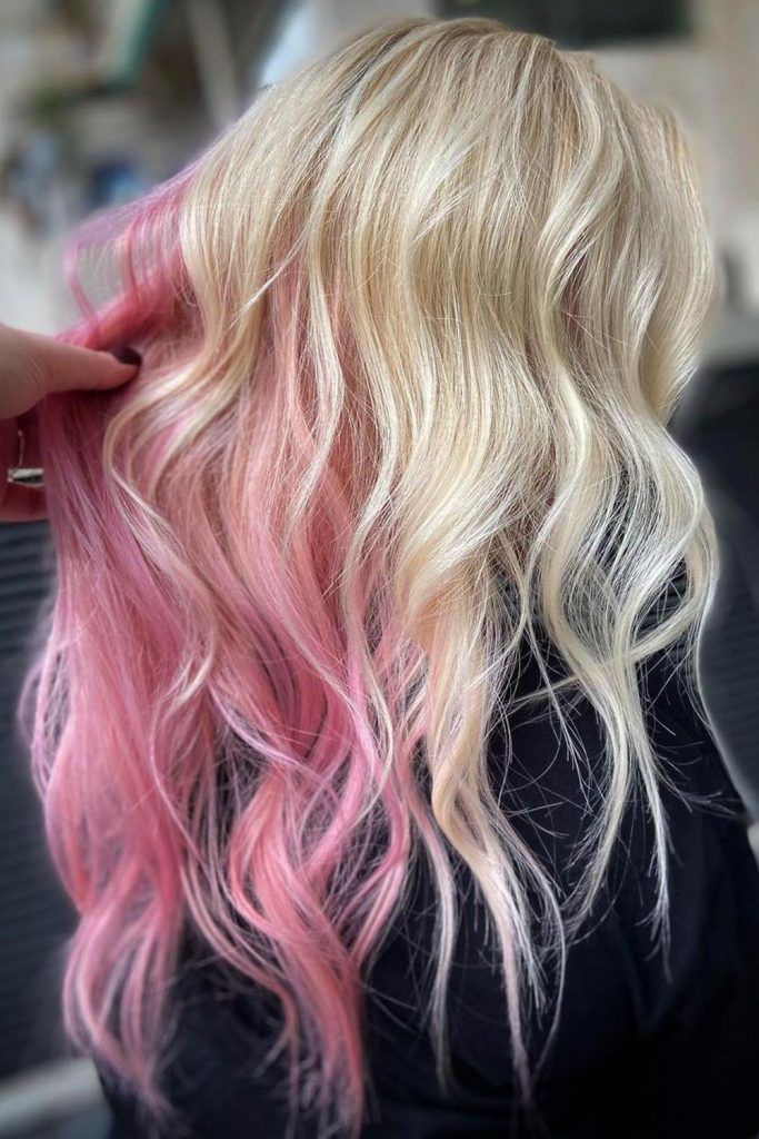 Blonde Lock with Pink Underdye Hair