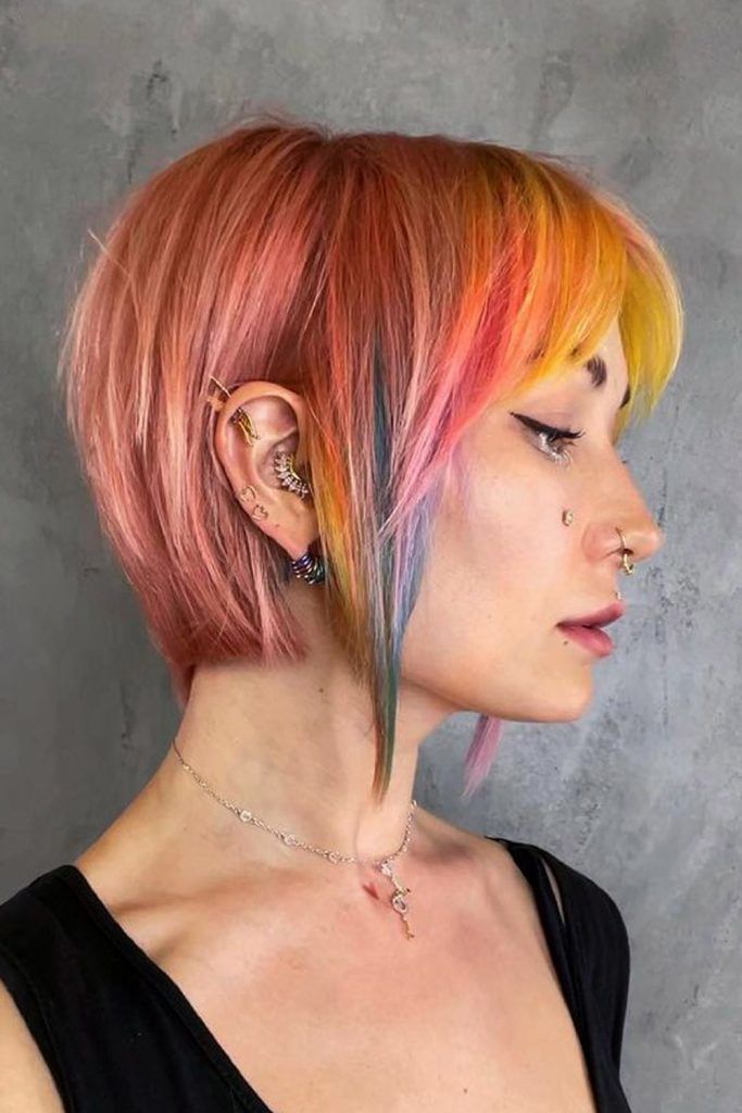 Peach Short Hair with Rainbow Fringe