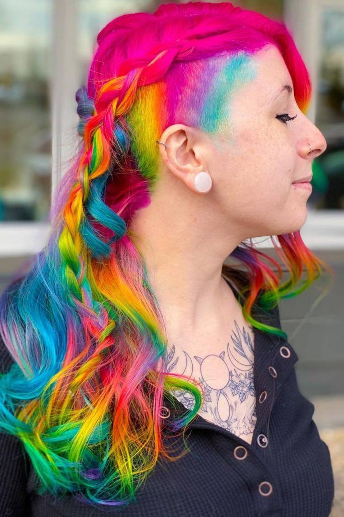 Rainbow Long Hair with Undercut