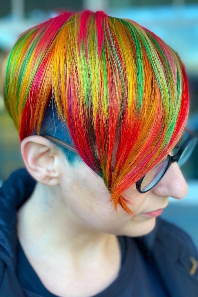 Short Rainbow Hair with Blue Undercut