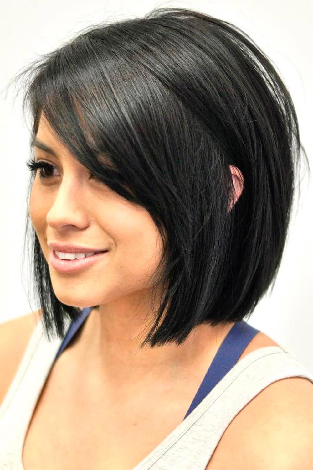 Image of Blunt bob with a side ponytail medium blunt hairstyle