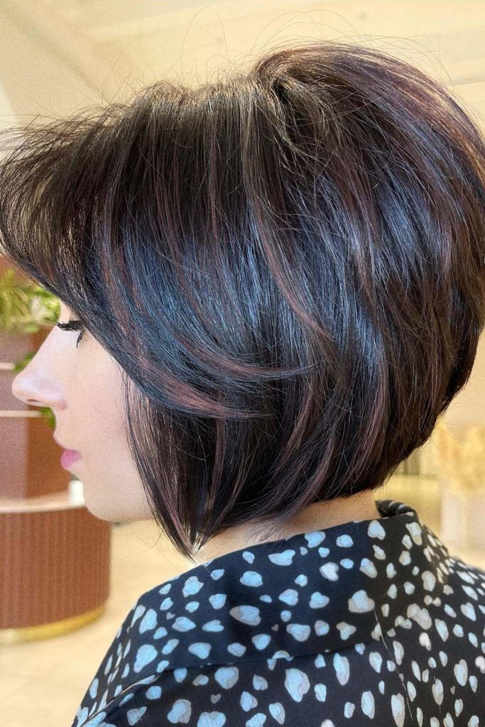 Short Black Bob with Dark Brown Highlights