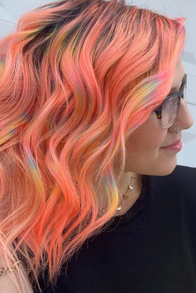 Combo of Peach and Rainbow Hair