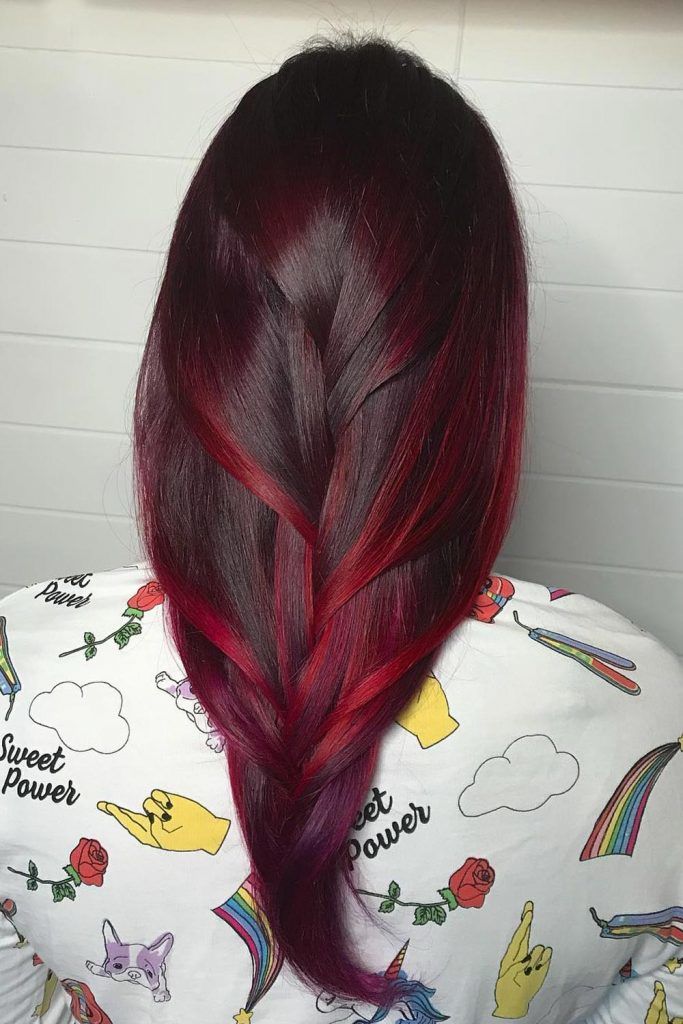 Bright Red Highlights on Cherry Hair