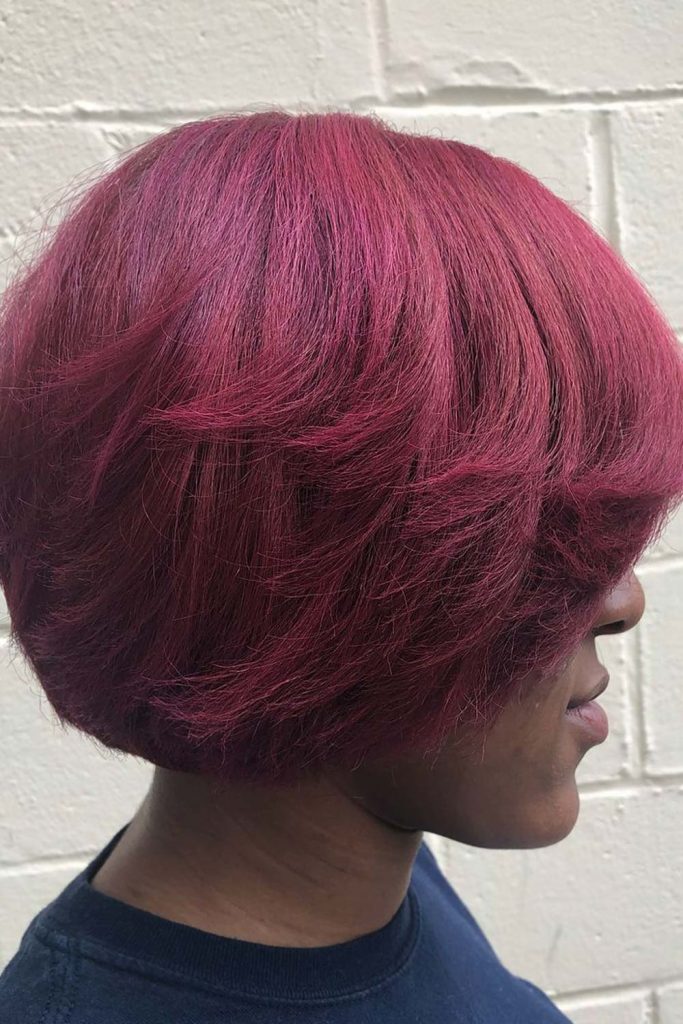 Burgundy is an amazing hair color for dark skin short natural hair combo.