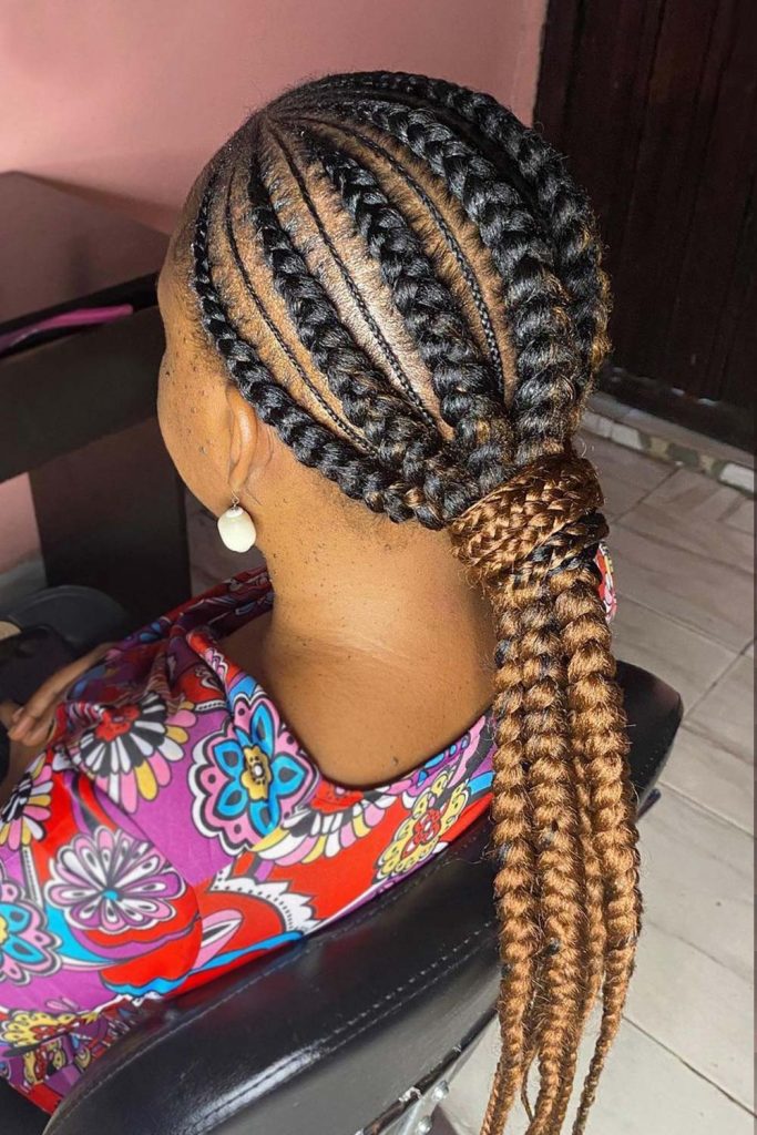 Cornrow Braids Pony With Brown Ombre