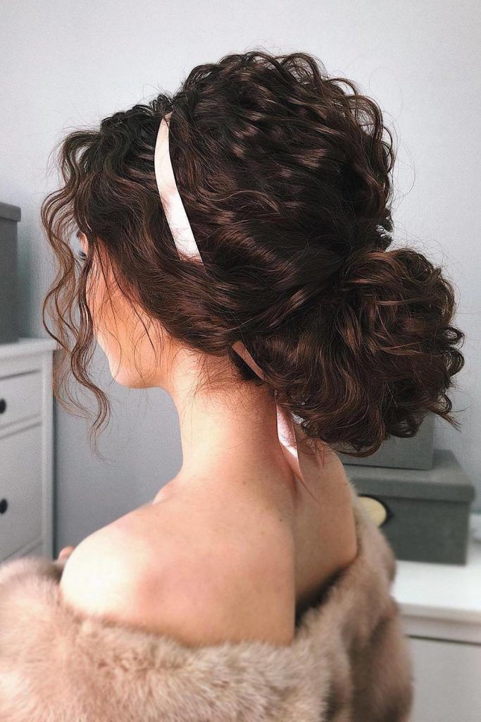 Curly Hair Updo with a Ribbon