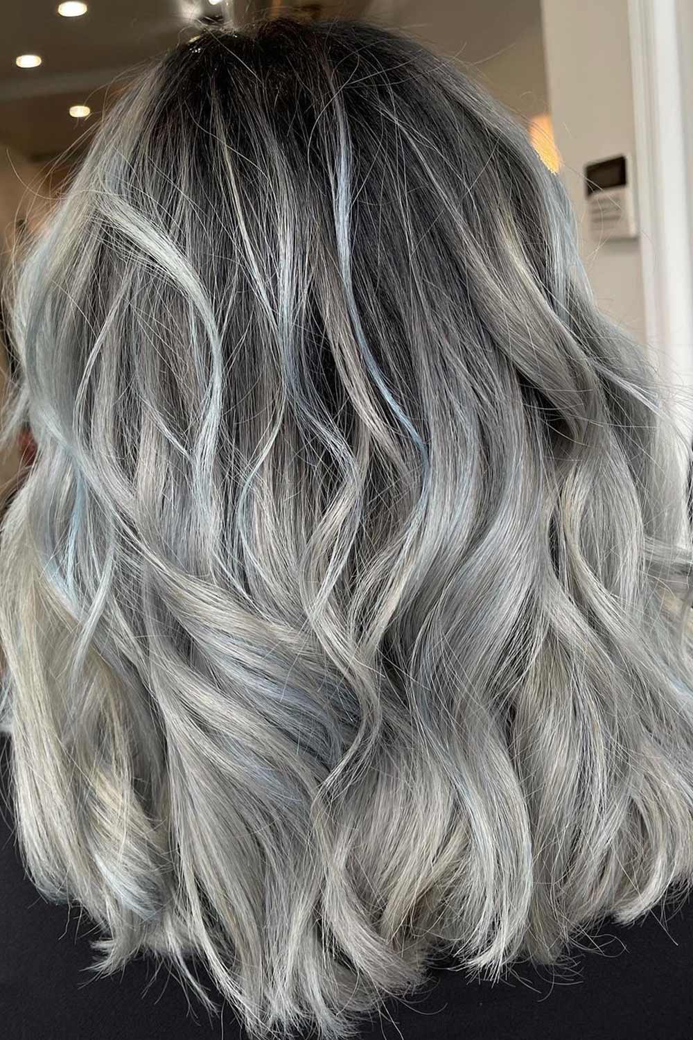 Silver and Blonde Balayage Medium Hair