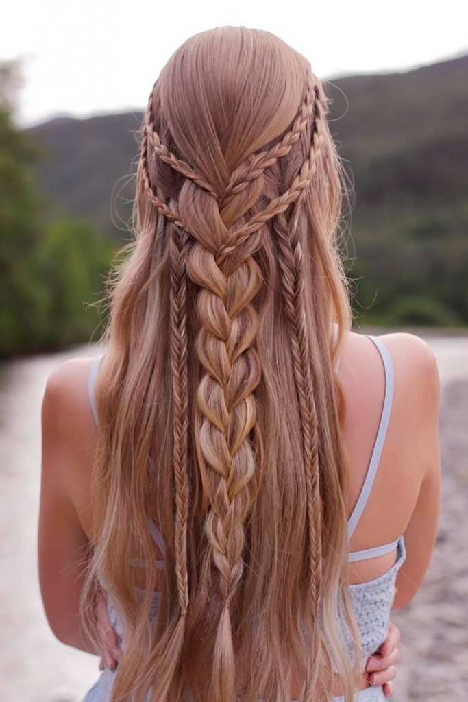 Half Up Hairstyles With Fishtail Braided Elements