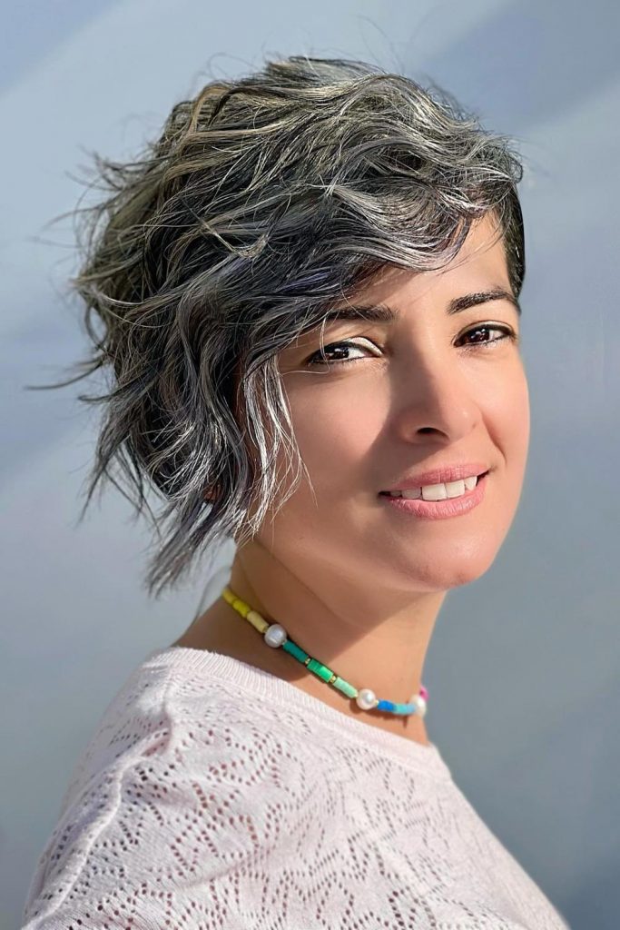 Silver Pixie Cut With Long Bangs