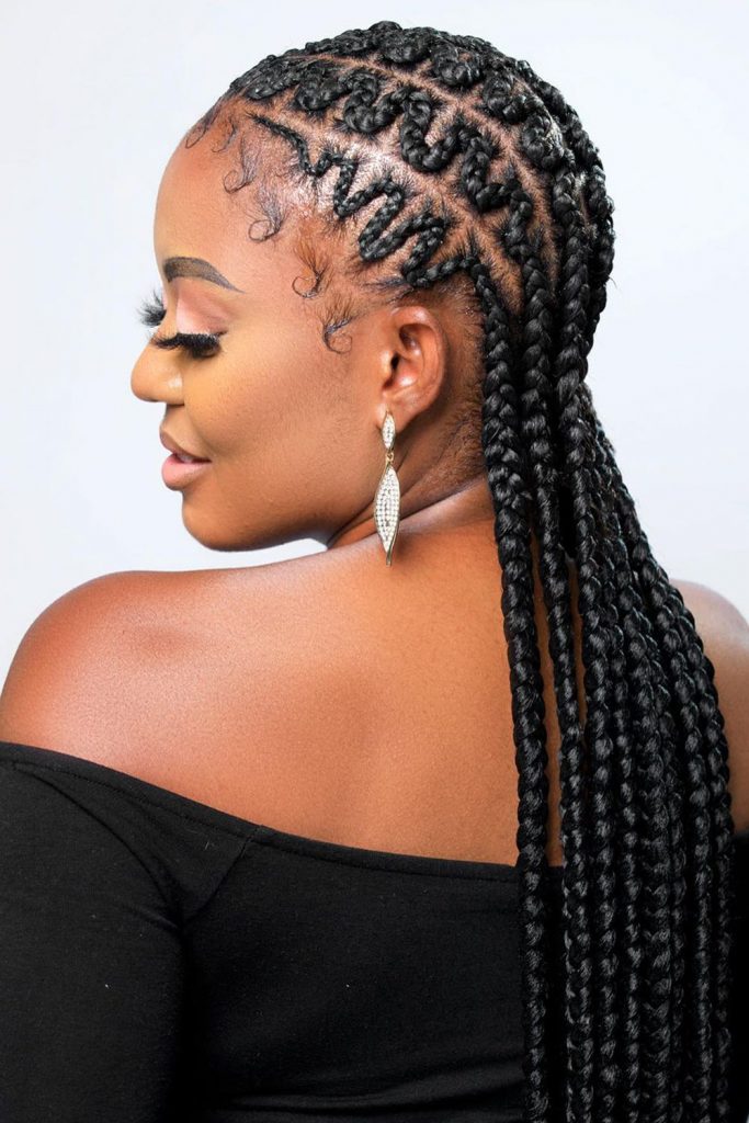 Full-Head Zig Zag Braids Cornrows