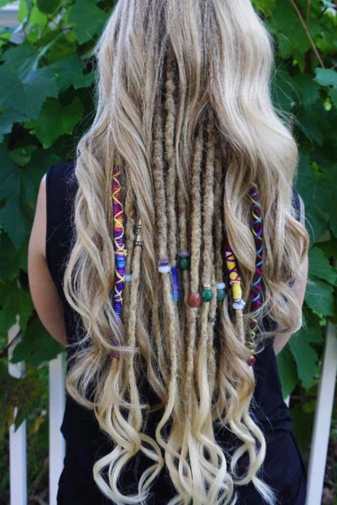 Dreads with blonde tips and light waves