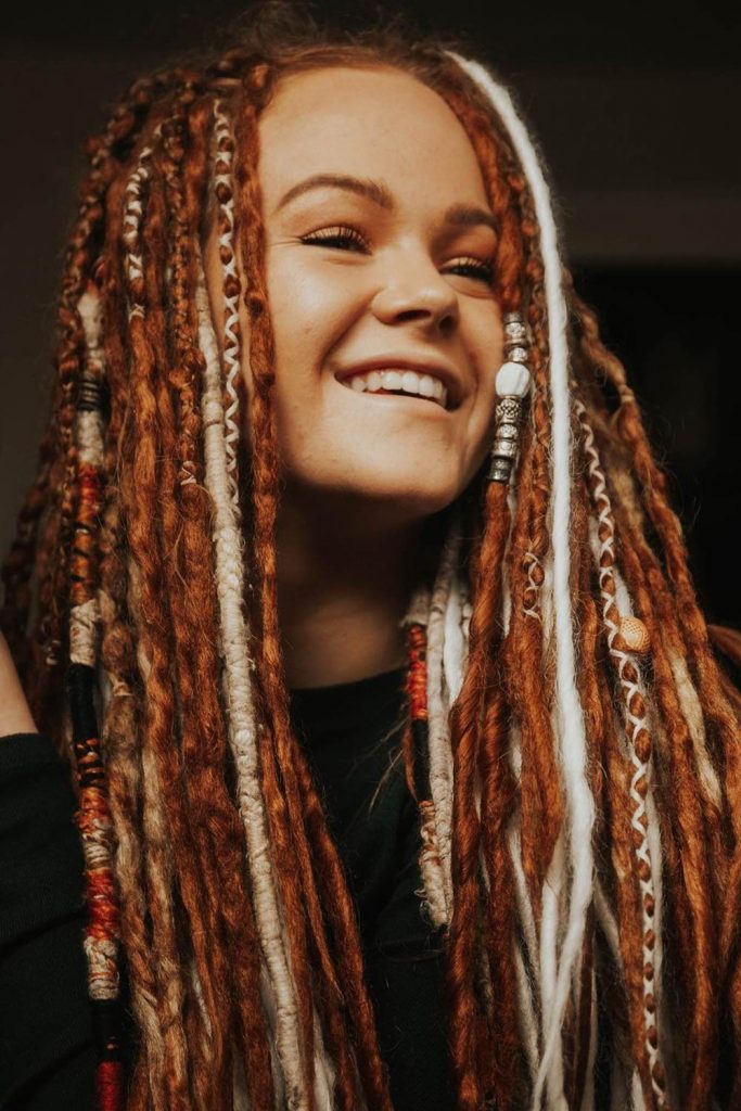 The combo of red and blonde dreadlocks
