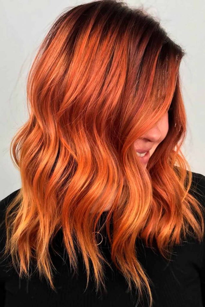 Classic Bright Copper Red Hair with Dark Roots