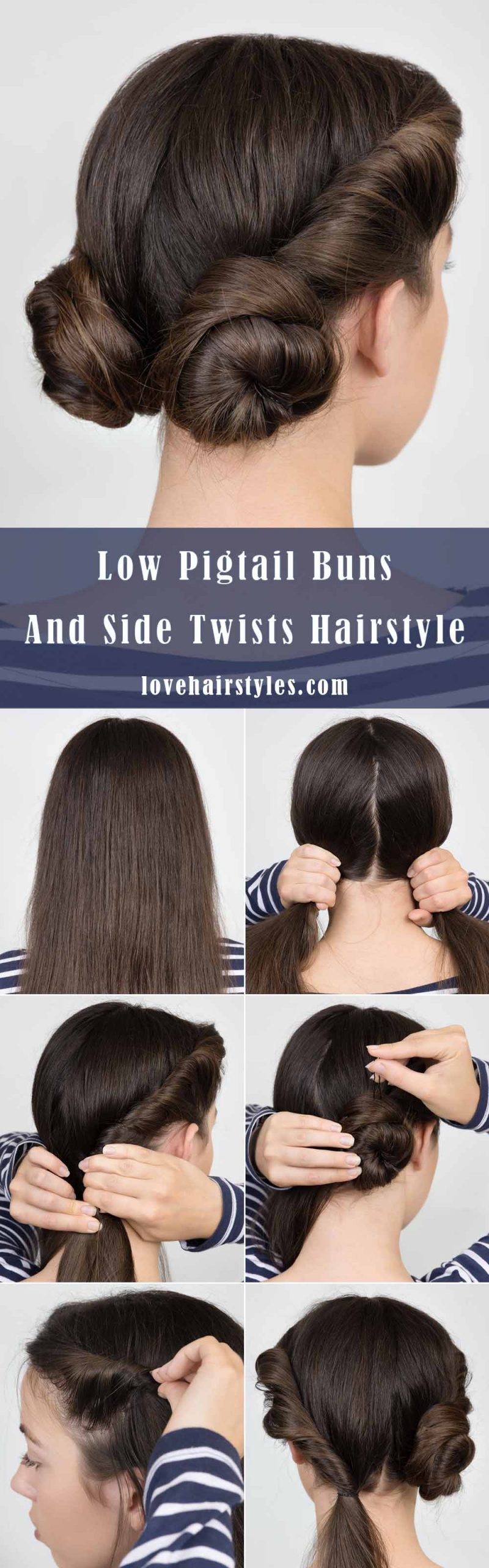 Low Pigtail Buns And Side Twists