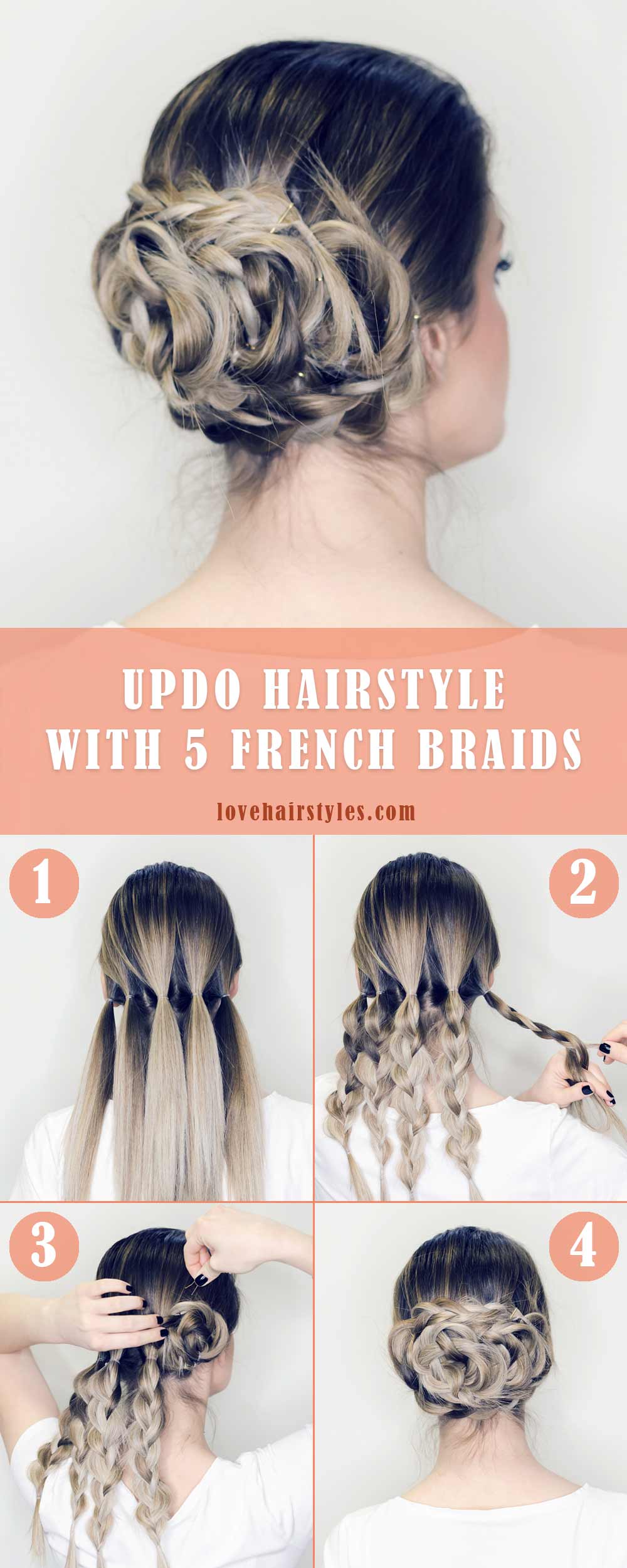 Updo Hairstyle With 5 French Braids