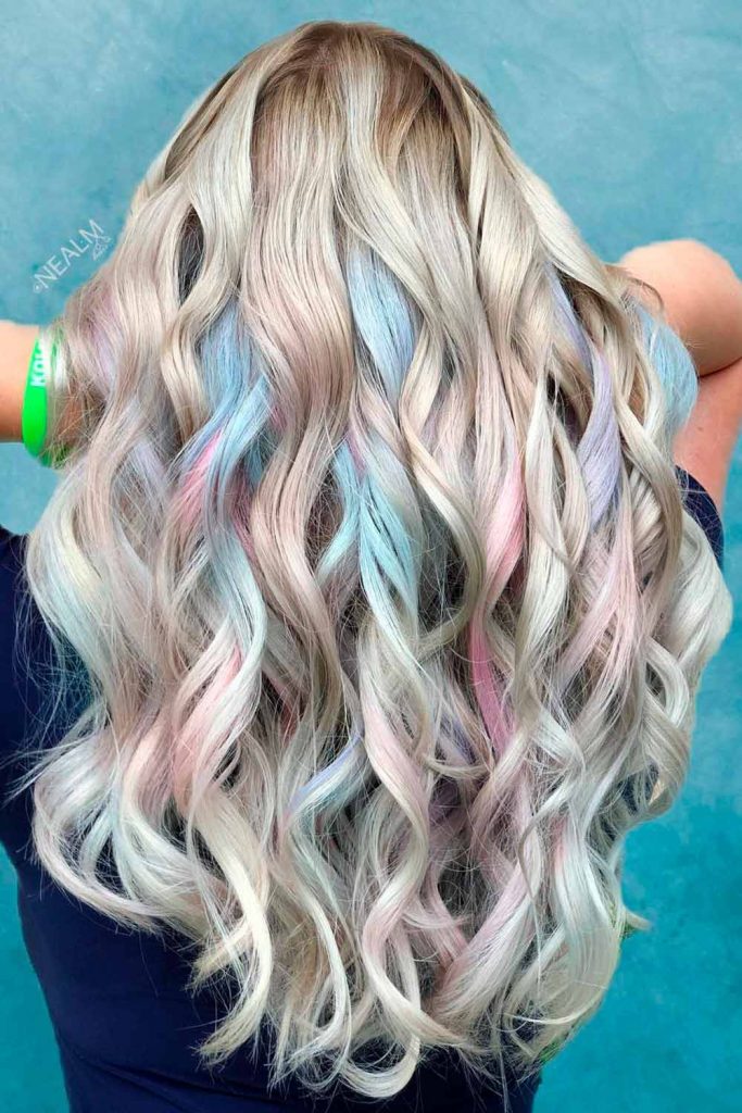 The Most Delicate Blue and Pink Watercolor Peekaboo Locks For Blonde Hair