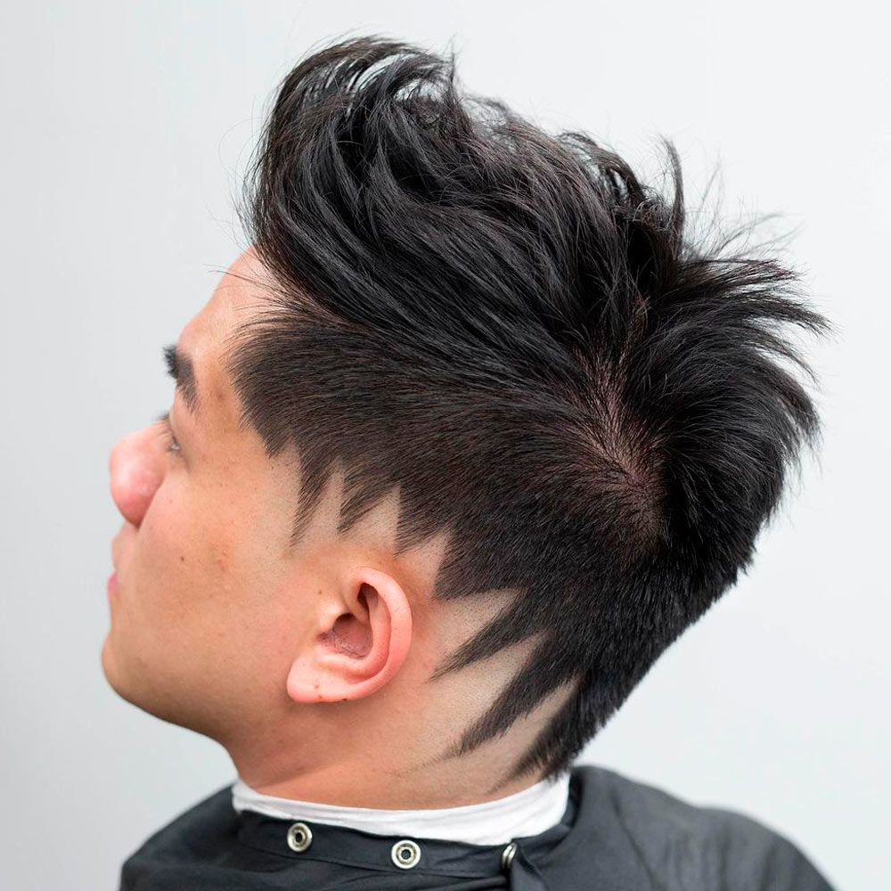 Asian Hairstyles Men Faux Hawk Zig Zag Trimmed Neck 