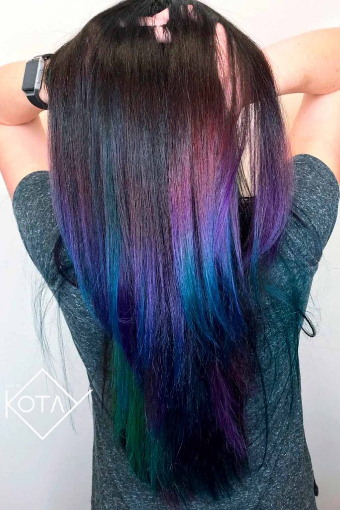 Purple Blue Ombre & Black Hair
