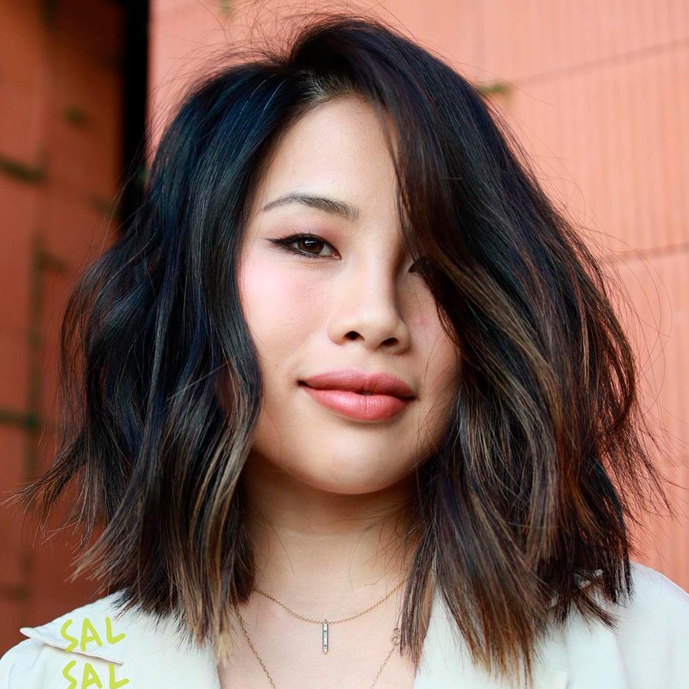 Modern Asian Hairstyles Long Black Messy Bob Brown Highlights 