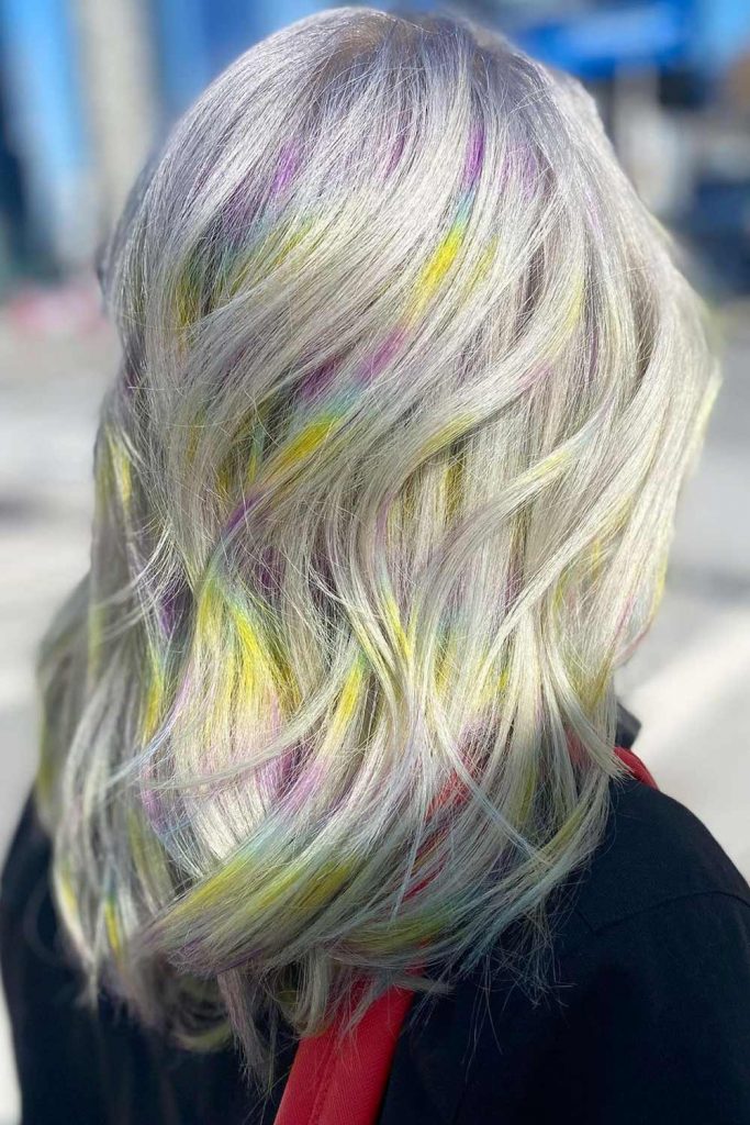 Platinum & Rainbow Geode Color on Medium Hair