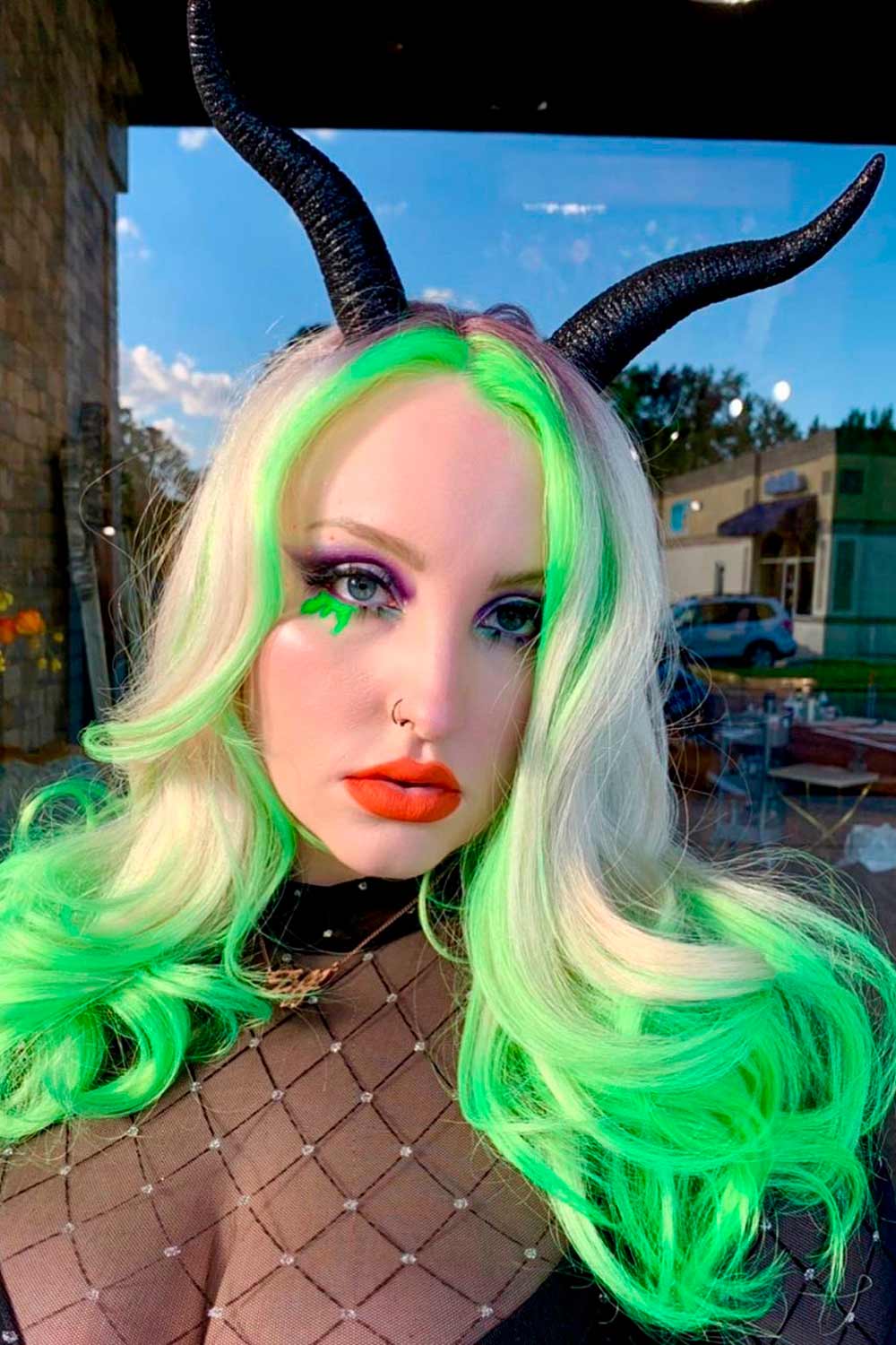 Devil Look With Greenish Halloween Locks