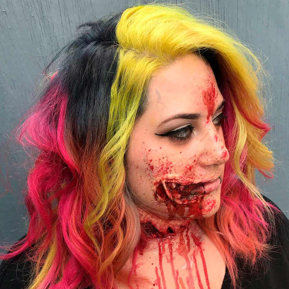 Vamp Look With Yellow-Orange-Black Locks