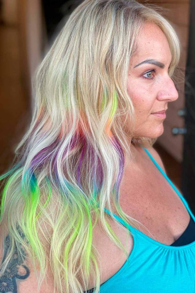 Blonded Gray Hair With Rainbow Ombre